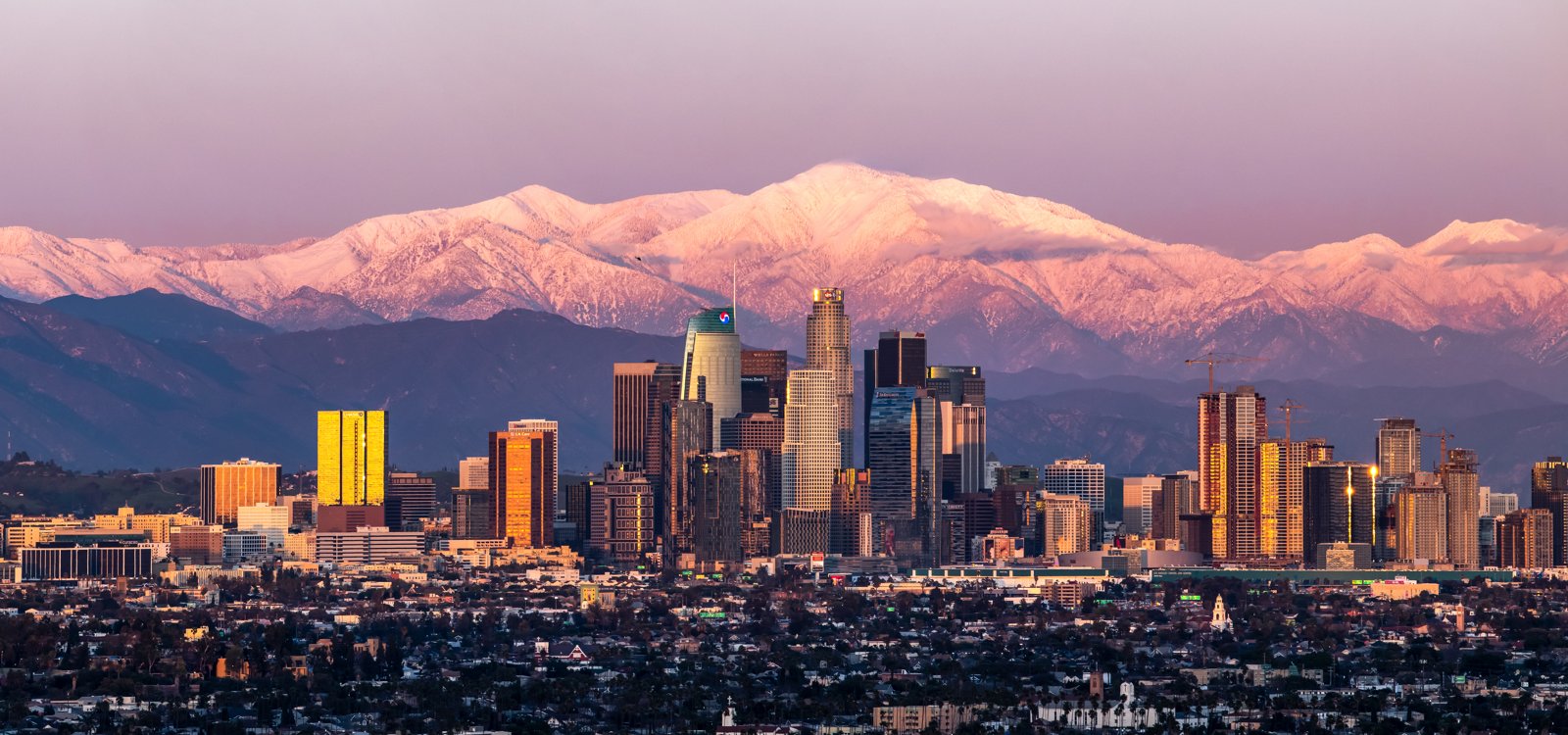 Los Angeles skyline with the San Gabriel Mountains
